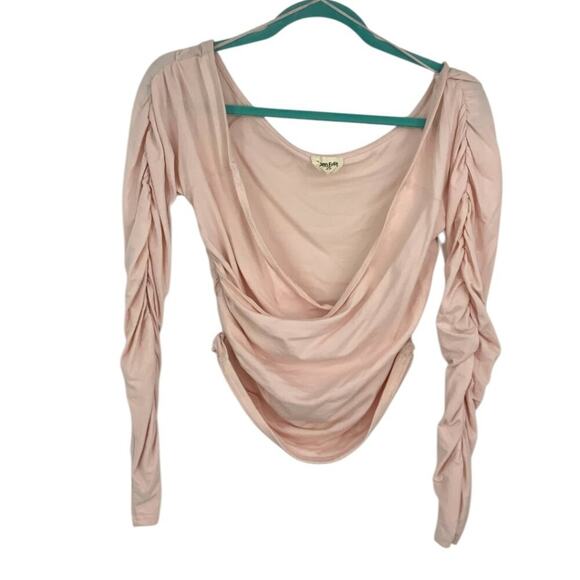 Open Edit Off The Shoulder Ruched Long Sleeve Top Pink Size Medium NWOT - Picture 3 of 8